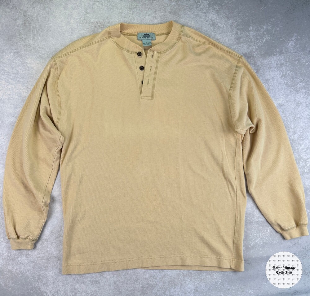 90s Vintage Fresno Ribbed Henley Long Sleeve Shirt